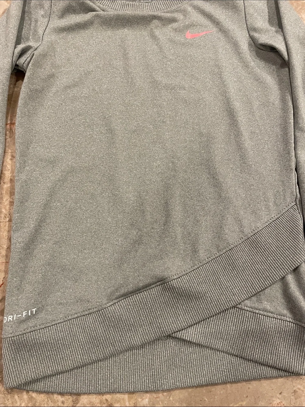 Nike Girls' Gray Pullover Sweatshirt with Pink Swoosh